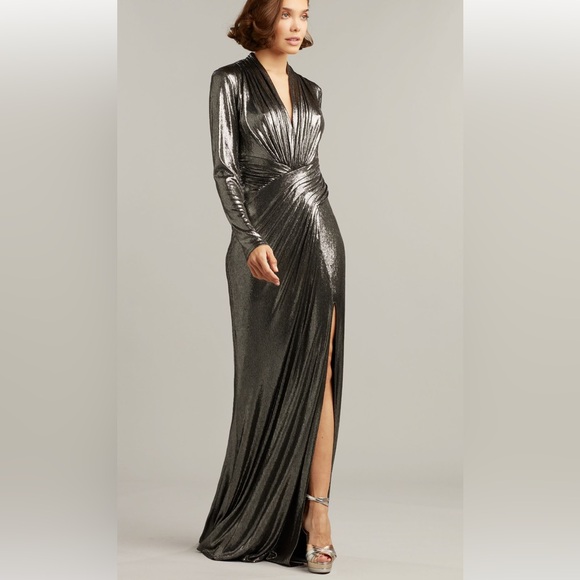 TADASH shoji metallic gray gown - Picture 1 of 3